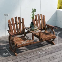 Outsunny 2-Seat Wooden Garden Bench with Table, Umbrella Hole, High Backrest, Armrests for Backyard, Patio, Garden, Carbonized(m-3)