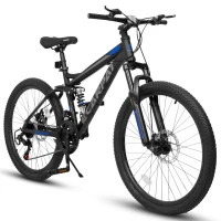 27.5" High Carbon Steel Mountain Bike with Disc Brakes, Grip Shifter, Front Fork, Shock Absorber, 21-Speed Full Suspension Trail Commuter, Black(m-2)