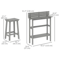 Outsunny 3 Piece Patio Bar Set with 43"H Bar Table and 2 Bar Stools, for Balcony, Backyard, Porch(m-3)