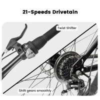 26" Fat Tire Mountain Bike with 21-Speed Drivetrain, Dual Disc Brakes, 4" Wide Wheels for Trail, Beach, Snow, and City Riding, Black(m-5)