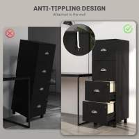 HOMCOM 4 Drawer File Cabinet with Lock, Office Filing Cabinet, A4 Letter Size, Hanging File Folders, Black(m-8)