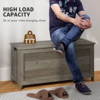 HOMCOM Storage Trunk with 2 Safety Hinges, Entryway Bench with Side Handles, Storage Chest for Living Room, Distressed Grey(m-7)