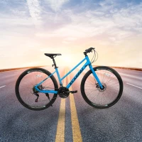 21-Speed 700C Wheels Hybrid Road Bike for Adults, Steel Frame with Dual-Disc Brakes, 85% Pre-Assembled, 68" L x 27.5" W x 37.5" H, Black+Blue(m-1)