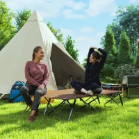 Outsunny 76" Two Person Folding Camping Cot Outdoor Portable Double Cot Wide Military Sleeping Bed w/ Carrying Bag Khaki(m-9)