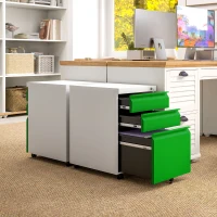 Vinsetto 3 Drawer Filing Cabinet, Lockable Office Storage Cabinet on Wheels for Legal, Letter, A4 Files, Green(m-9)