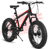 20" Kids' Fat Tire Mountain Bike with 7-Speed Drivetrain, and Dual Disc Brakes, for Ages 8-12, 63" L x 24.5" W x 35" H, Black+Red(m-2)