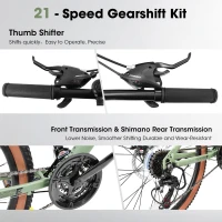 27.5" High Carbon Steel Mountain Bike with Disc Brakes, Thumb Shifter, Front Fork Suspension, 21-Speed Trail Commuter for All Terrains, Green(m-5)