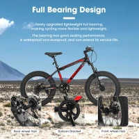 20" Kids' Fat Tire Mountain Bike with 7-Speed Drivetrain, and Dual Disc Brakes, for Ages 8-12, 63" L x 24.5" W x 35" H, Black+Red(m-5)