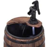 Outsunny 23" H Outdoor Water Fountain Wood and Plastic Rustic Apple Barrel Pump Garden Decor for Outside Backyard(m-9)