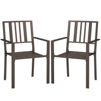 Outsunny Patio Dining Chairs with Metal Slatted Design, Dark Brown