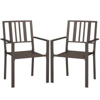 Outsunny Patio Dining Chairs with Metal Slatted Design, Dark Brown(m-1)