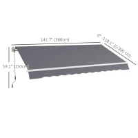 Outsunny 12' x 10' Manual Retractable Awning Outdoor Sunshade Shelter with Adjustable & Versatile Design, Dark Grey(m-3)