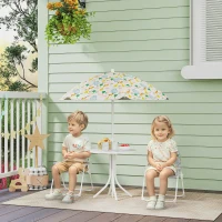 Qaba Kids Picnic Table and Chair Set, Outdoor Activity Table with Foldable Chairs, Removable Umbrella for Backyard, White(m-2)