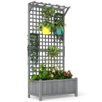Outsunny Wood Planter with Trellis for Vine Climbing, Raised Garden Bed, Privacy Screen for Backyard, Patio, Deck, Dark Grey(m-2)