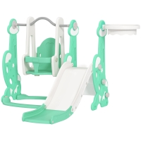 Qaba 4 in 1 Toddler Slide and Swing Set for Ages 1.5-4, Toddler Playset Playground with Climber, Basketball Hoop, Green