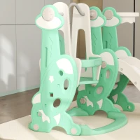Qaba 4 in 1 Toddler Slide and Swing Set for Ages 1.5-4, Toddler Playset Playground with Climber, Basketball Hoop, Green(m-8)