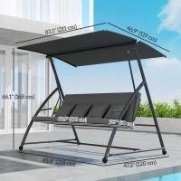 Outsunny Patio Swing Chair, 3 Person Convertible Hammock, Outdoor Swing Lounge Bed, Cushioned with Tilt Canopy, Dark Grey(m-3)