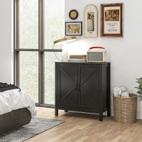 HOMCOM Sideboard Buffet, Kitchen Storage Cabinet with Barn Door and Adjustable Shelves, Storage Pantry, Black Oak(m-7)
