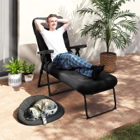 Outsunny Folding Outdoor Lounge Chair with Cushion, Adjustable Backrest, Reclining Patio Garden Chair with Footrest, Black(m-1)