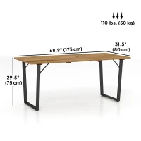 Outsunny Wooden Outdoor Dining Table for 6 with 2" Umbrella Hole, Slatted Tabletop, Metal Frame, for Yard, Deck, Lawn(m-3)
