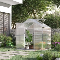 Outsunny 4' x 6.2' x 6.4' Walk-in Garden Greenhouse, Polycarbonate Panels Plants Flower Growth Shed, Cold Aluminum Frame Outdoor Portable Warm House