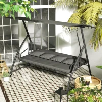 Outsunny Patio Swing Chair, 3 Person Convertible Hammock, Outdoor Swing Lounge Bed, Cushioned with Tilt Canopy, Dark Grey(m-9)