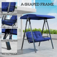 Outsunny 2-Seater Outdoor Porch Swing with Adjustable Canopy, Patio Swing Chair for Garden, Poolside, Backyard, Dark Blue(m-6)