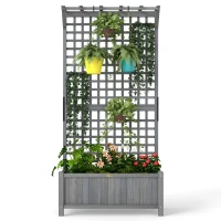 Outsunny Wood Planter with Trellis for Vine Climbing, Raised Garden Bed, Privacy Screen for Backyard, Patio, Deck, Dark Grey(m-11)