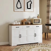 HOMCOM Sideboard Buffet Cabinet with Storage, Modern Coffee Bar Cabinet with 3 Drawers and Adjustable Shelves, Distressed White(m-8)