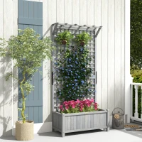 Outsunny Wood Planter with Trellis for Vine Climbing, Raised Garden Bed, Privacy Screen for Backyard, Patio, Deck, Dark Grey(m-8)