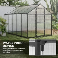 Outsunny 6' x 10' x 6.4' Polycarbonate Greenhouse, Aluminum Walk-In Green House Kit Garden, Plants Grow with Rain Gutter and Roof Vent, Charcoal Grey(m-6)