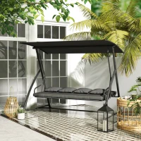 Outsunny Patio Swing Chair, 3 Person Convertible Hammock, Outdoor Swing Lounge Bed, Cushioned with Tilt Canopy, Dark Grey(m-8)