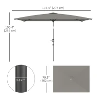 Outsunny 6.5x9.6ft Rectangle Aluminum Tilt Patio Umbrella, Garden Market Parasol, Outdoor Sunshade Canopy with Crank, Light Grey(m-3)