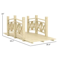 Outsunny 5 ft. Wooden Garden Bridge Footbridge for Backyard Ponds, Creeks, Streams, Nature Wood(m-3)