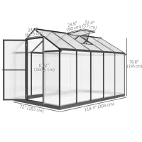Outsunny 6' x 10' x 6.4' Polycarbonate Greenhouse, Aluminum Walk-In Green House Kit Garden, Plants Grow with Rain Gutter and Roof Vent, Charcoal Grey(m-3)