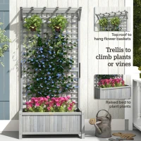 Outsunny Wood Planter with Trellis for Vine Climbing, Raised Garden Bed, Privacy Screen for Backyard, Patio, Deck, Dark Grey(m-5)