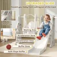 Qaba 4 in 1 Toddler Slide and Swing Set with Climber, Basketball Hoop, Rabbit Themed Kids Playset for Ages 1.5-4, Gray(m-5)