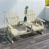 Outsunny 2-Seat Wooden Garden Bench with Table, Umbrella Hole, High Backrest, Armrests for Backyard, Patio, Garden, Natural Wood(m-3)