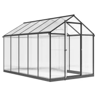 Outsunny 6' x 10' x 6.4' Polycarbonate Greenhouse, Aluminum Walk-In Green House Kit Garden, Plants Grow with Rain Gutter and Roof Vent, Charcoal Grey(m-2)