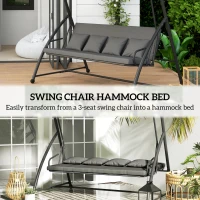 Outsunny Patio Swing Chair, 3 Person Convertible Hammock, Outdoor Swing Lounge Bed, Cushioned with Tilt Canopy, Dark Grey(m-6)