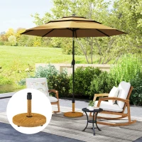 Outsunny Patio Umbrella Base Holder, Outdoor Umbrella Base with Adjustable Pads, Heavy Duty Patio Umbrella Stand Base for Garden, Poolside, Nature Wood(m-10)