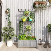 Outsunny Wood Planter with Trellis for Vine Climbing, Raised Garden Bed, Privacy Screen for Backyard, Patio, Deck, Dark Grey(m-1)