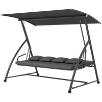 Outsunny Patio Swing Chair, 3 Person Convertible Hammock, Outdoor Swing Lounge Bed, Cushioned with Tilt Canopy, Dark Grey(m-2)