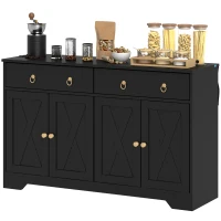 HOMCOM Sideboard Cabinet with 2 Drawers, 4 Barn Doors and 2 Adjustable Shelves, Buffet Table for Living Room, Black(m-2)