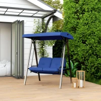 Outsunny 2-Seater Outdoor Porch Swing with Adjustable Canopy, Patio Swing Chair for Garden, Poolside, Backyard, Dark Blue(m-7)