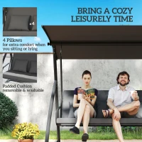 Outsunny Patio Swing Chair, 3 Person Convertible Hammock, Outdoor Swing Lounge Bed, Cushioned with Tilt Canopy, Dark Grey(m-7)