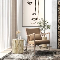 HOMCOM 17" Tall Tree Stump End Table, Concrete Sofa Side Table for Indoor and Outdoor Use, Garden Stool, Natural(m-1)