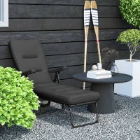 Outsunny Folding Outdoor Lounge Chair with Cushion, Adjustable Backrest, Reclining Patio Garden Chair with Footrest, Black(m-9)