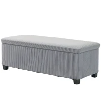 HOMCOM 44 Inches Ottoman with Storage, Lid, Legs, Corduroy End of Bed Bench for Living Room, Bedroom, Entryway, Light Grey(m-2)