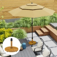 Outsunny Patio Umbrella Base Holder, Outdoor Umbrella Base with Adjustable Pads, Heavy Duty Patio Umbrella Stand Base for Garden, Poolside, Nature Wood(m-9)